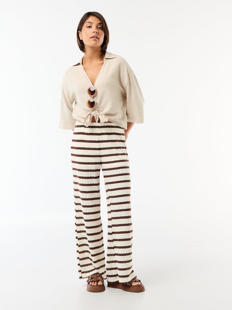 Camisa curta oversize com nó Bege - Kiabi