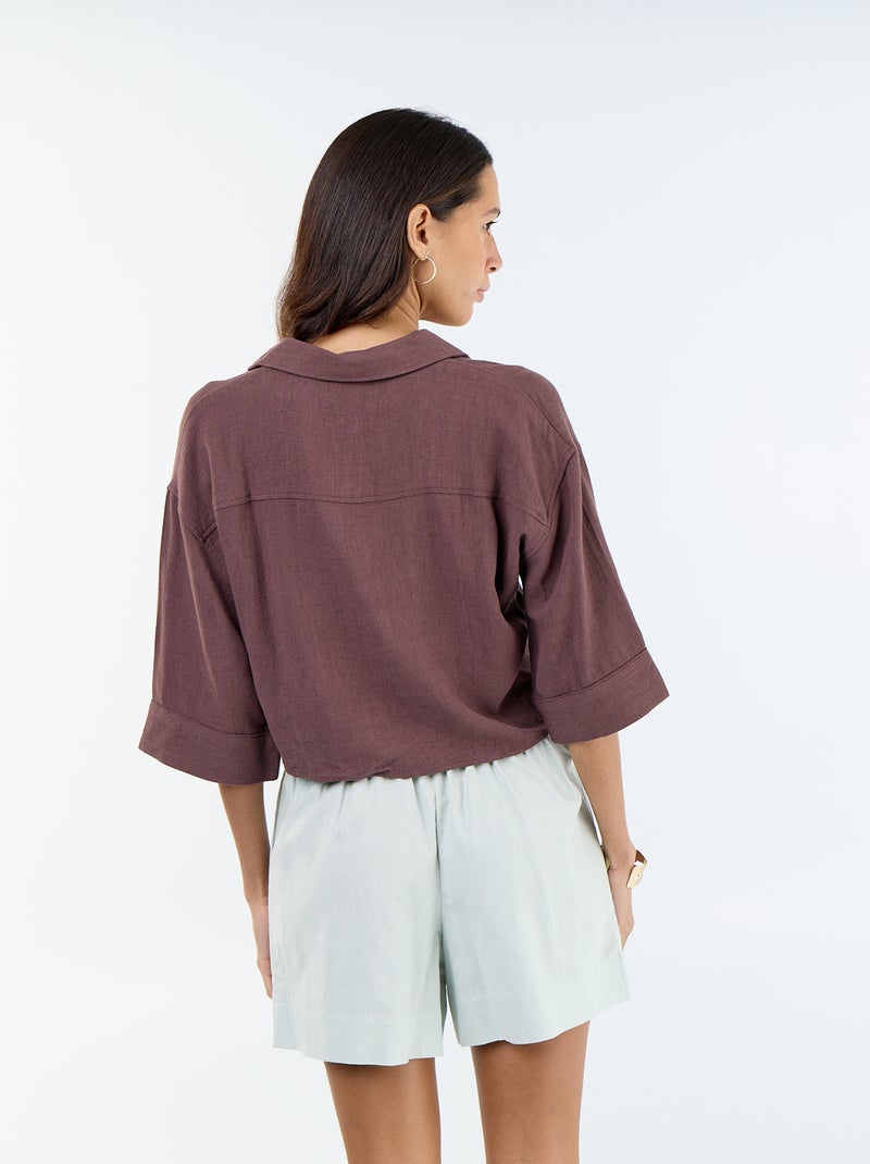 Camisa curta oversize com nó Castanho - Kiabi