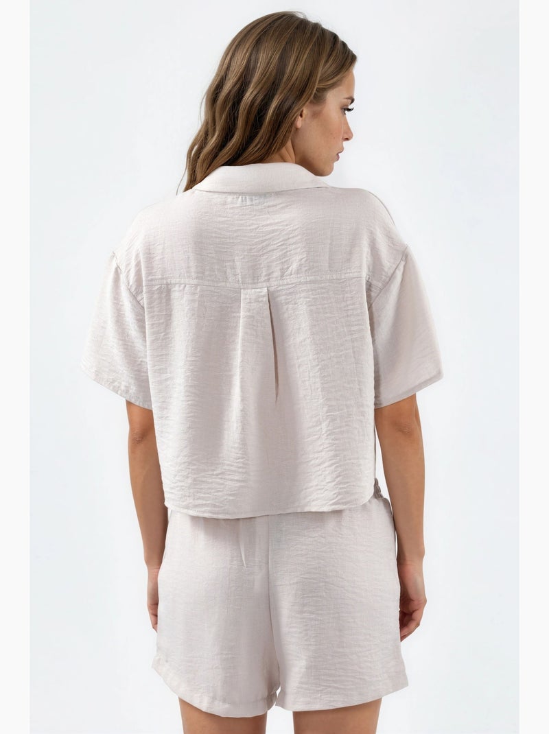 Camisa curta texturada com fecho de botões busem Bege-argila - Kiabi