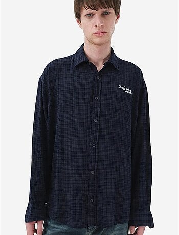 Camisa de algodão aos quadrados de corte descontraído para homem giesto