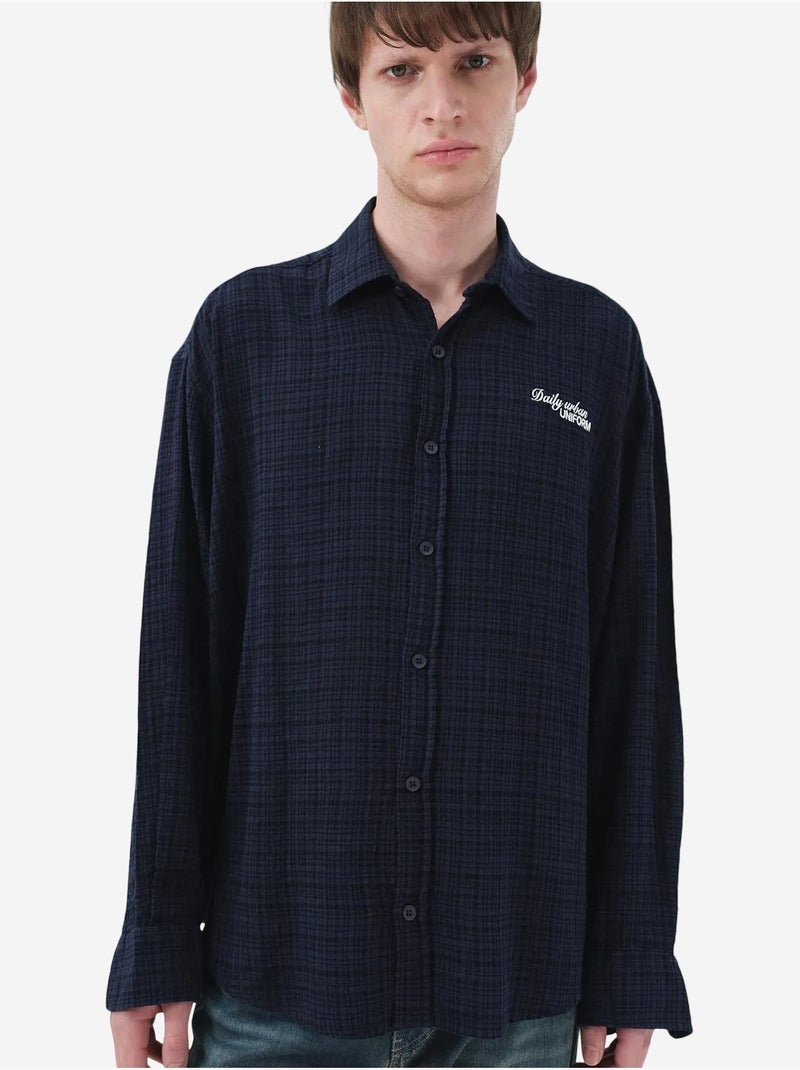 Camisa de algodão aos quadrados de corte descontraído para homem giesto Azul-lago - Kiabi