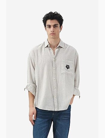 Camisa de algodão às riscas com trama de veludo giesto