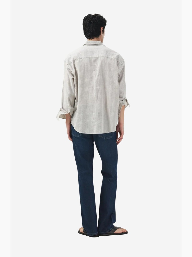 Camisa de algodão às riscas com trama de veludo giesto Branco sujo - Kiabi