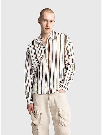 Camisa de algodão às riscas de corte descontraído giesto