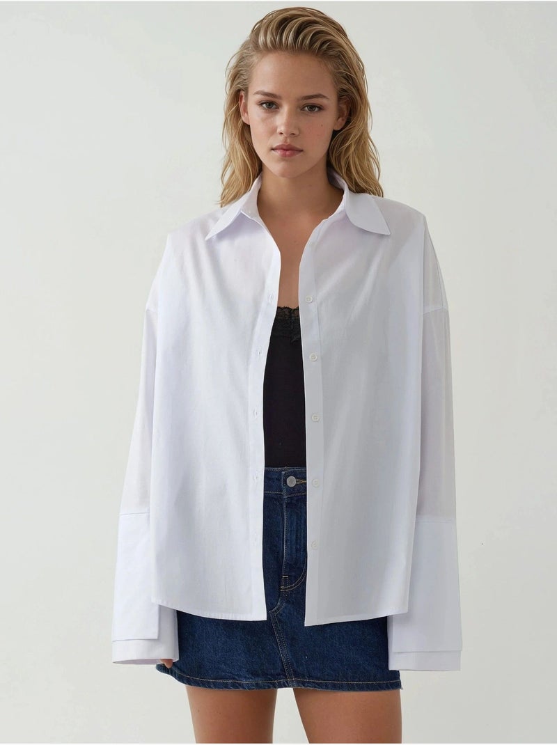 Camisa de algodão com ajuste regular e detalhes de botões hiccup Branco - Kiabi