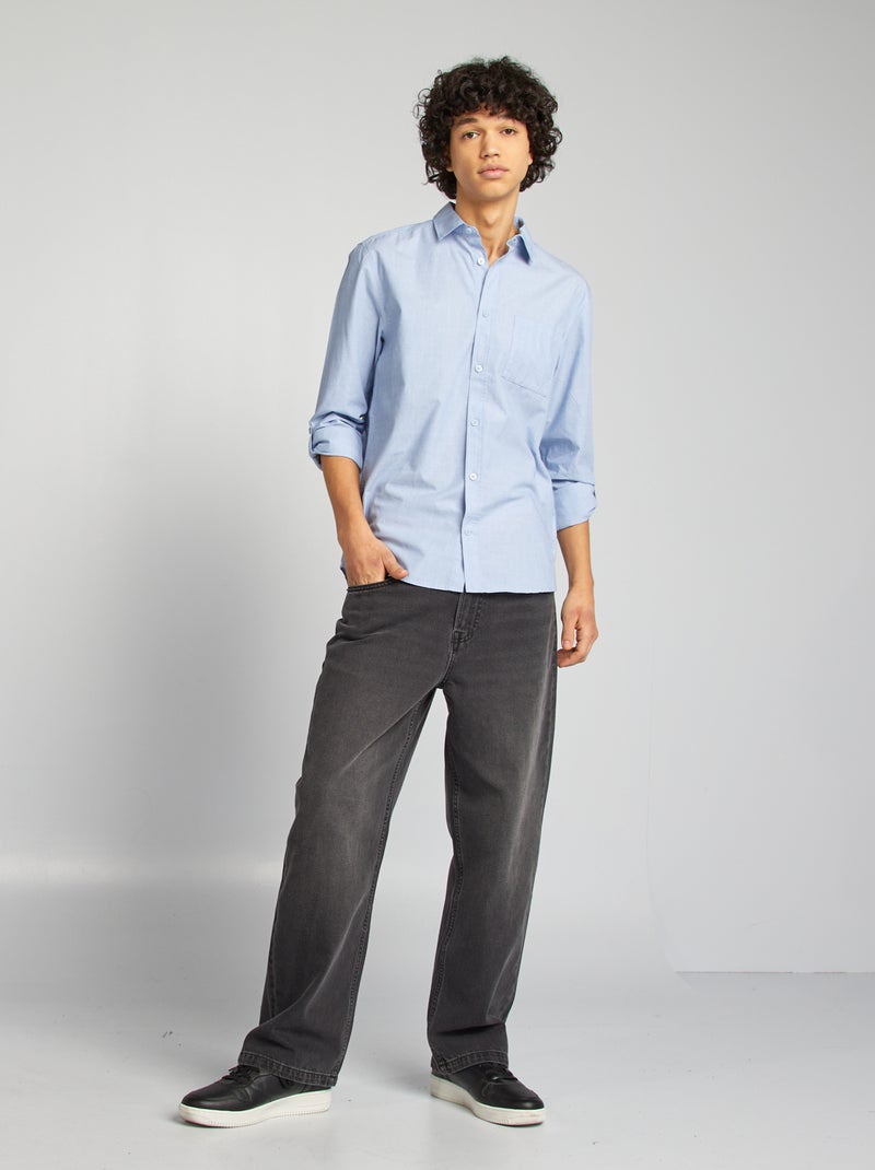Camisa de algodão com bolso AZUL - Kiabi