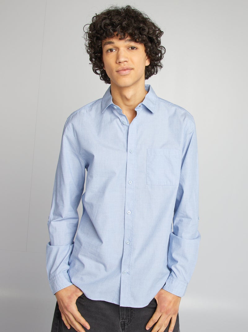 Camisa de algodão com bolso AZUL - Kiabi
