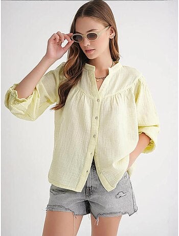 Camisa de algodão com colarinho mandarim e botões mixray
