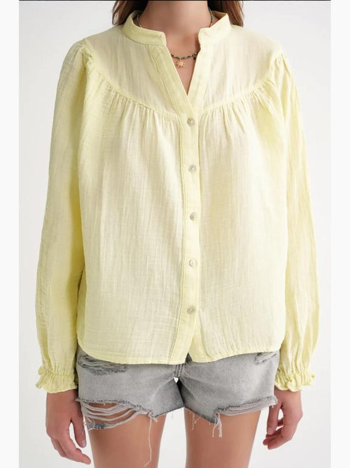 Camisa de algodão com colarinho mandarim e botões mixray - Kiabi Camisa de algodão com colarinho mandarim e botões mixray - Kiabi