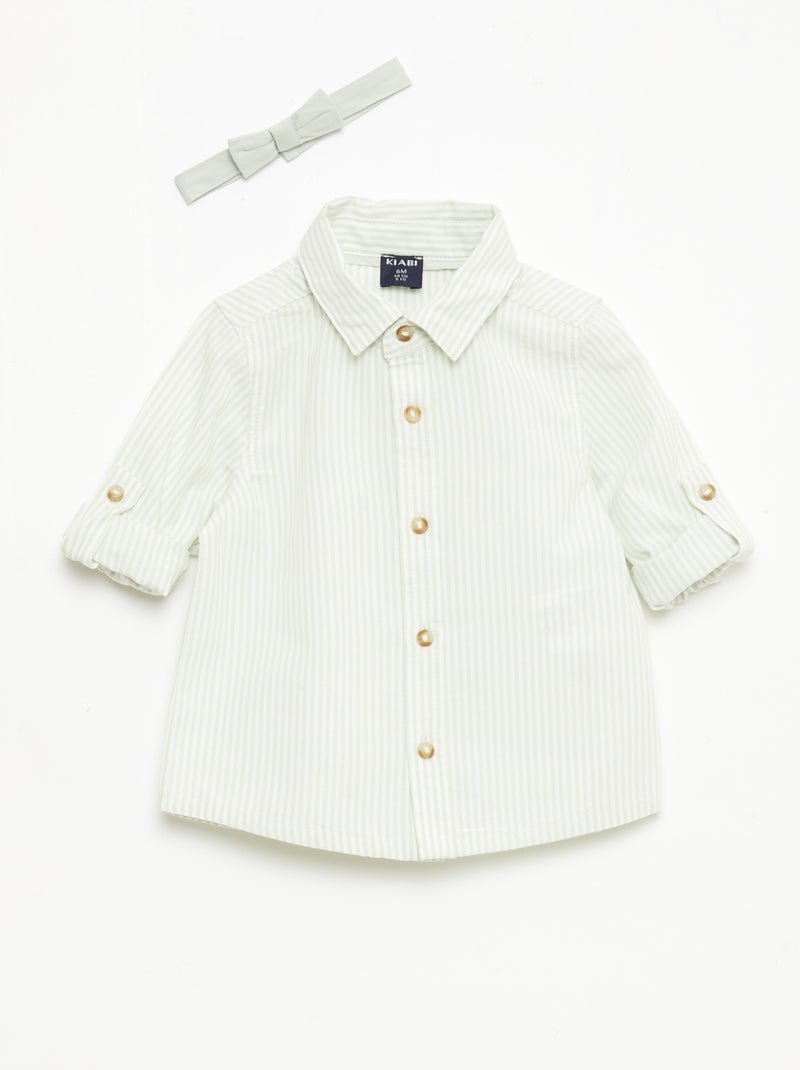 Camisa de algodão com laço removível Branco - Kiabi