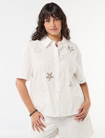 Camisa de algodão com motivos vazados