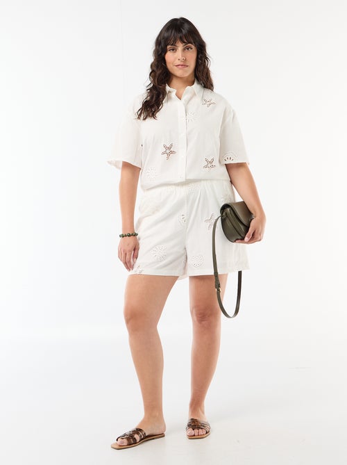 Camisa de algodão com motivos vazados - Kiabi