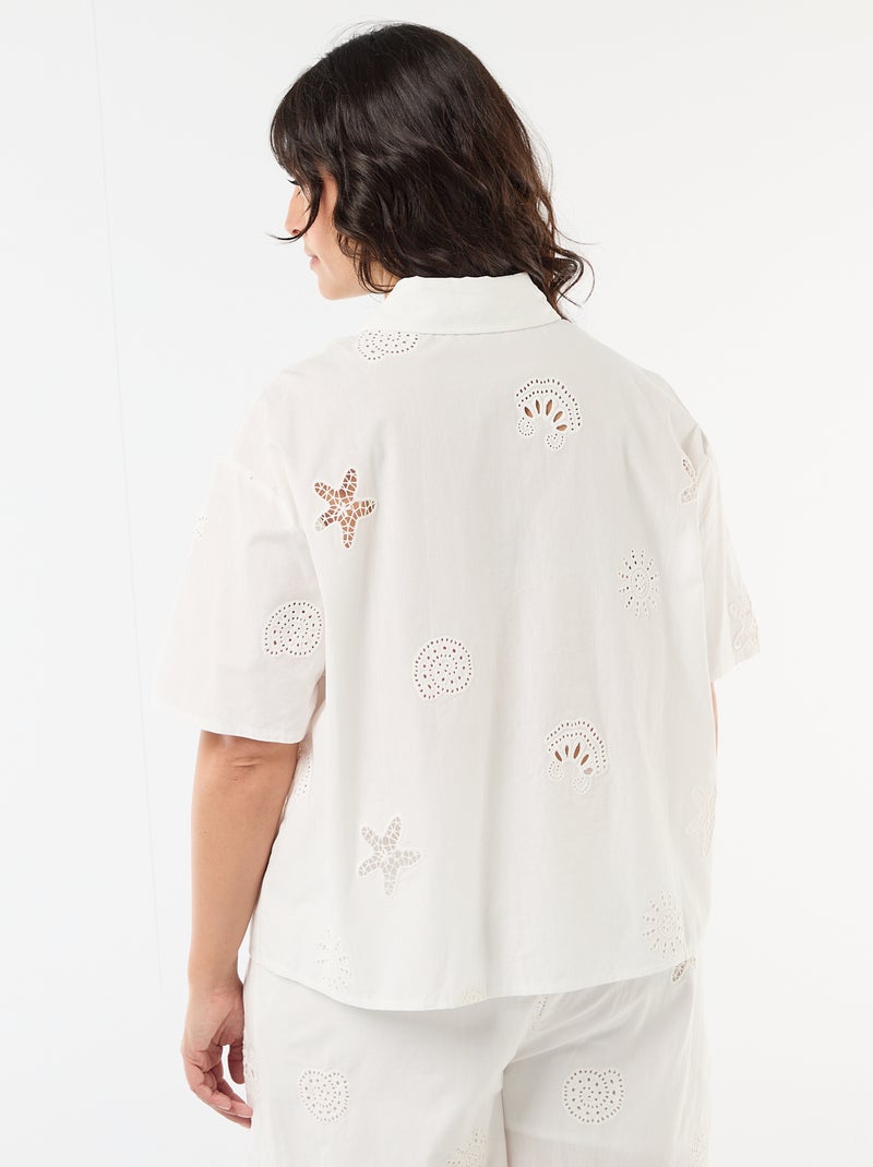 Camisa de algodão com motivos vazados Branco - Kiabi