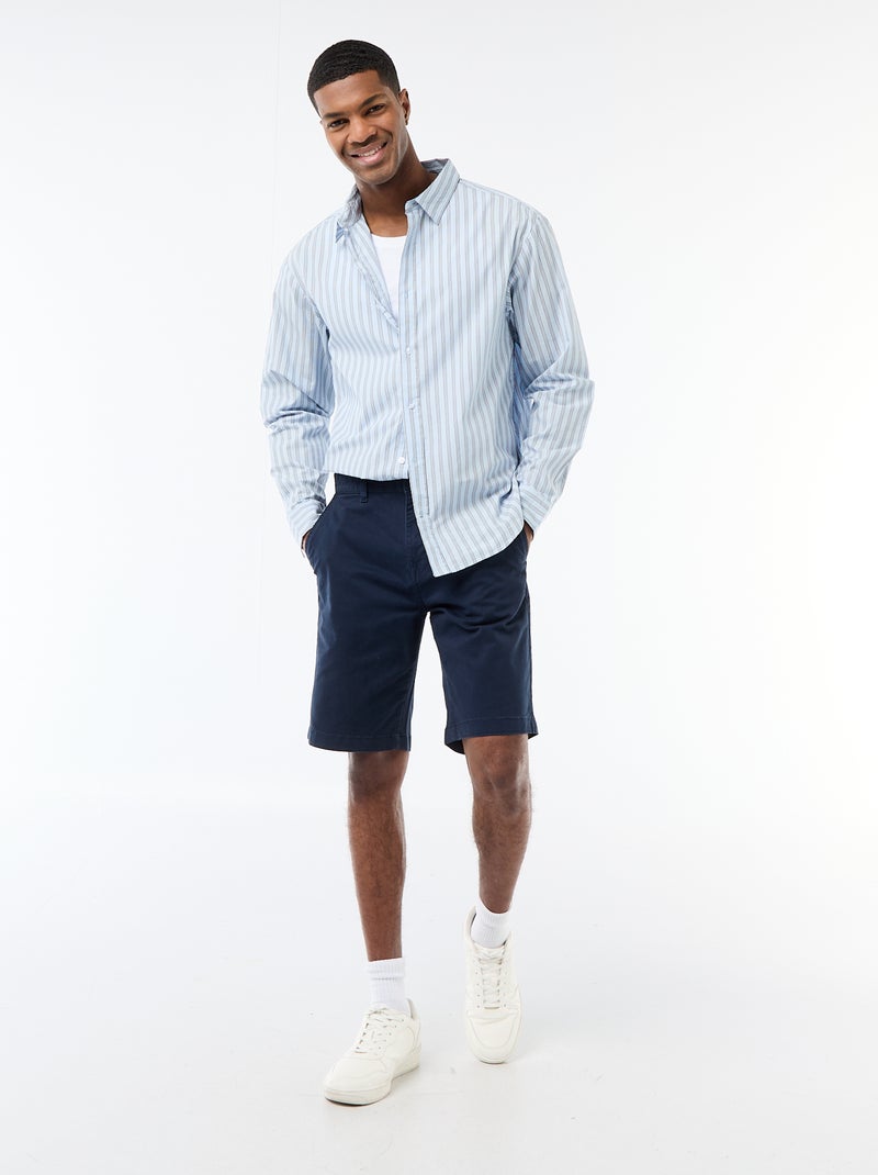 Camisa de algodão com padrão às riscas Azul - Kiabi