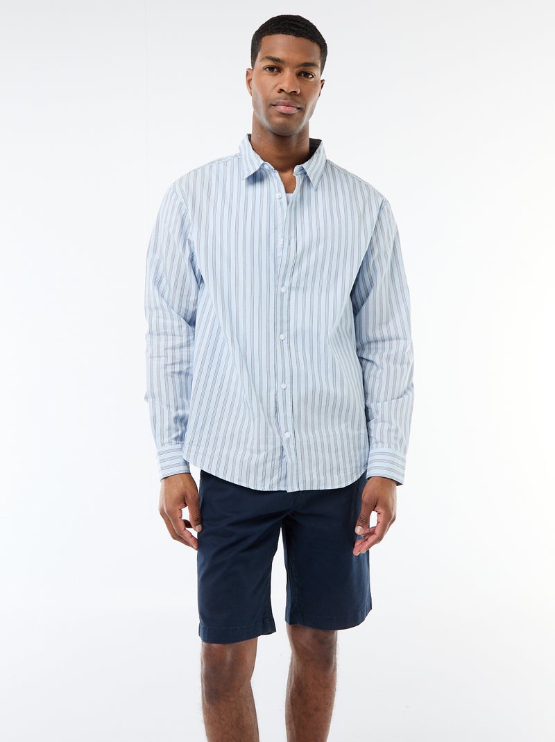 Camisa de algodão com padrão às riscas Azul - Kiabi