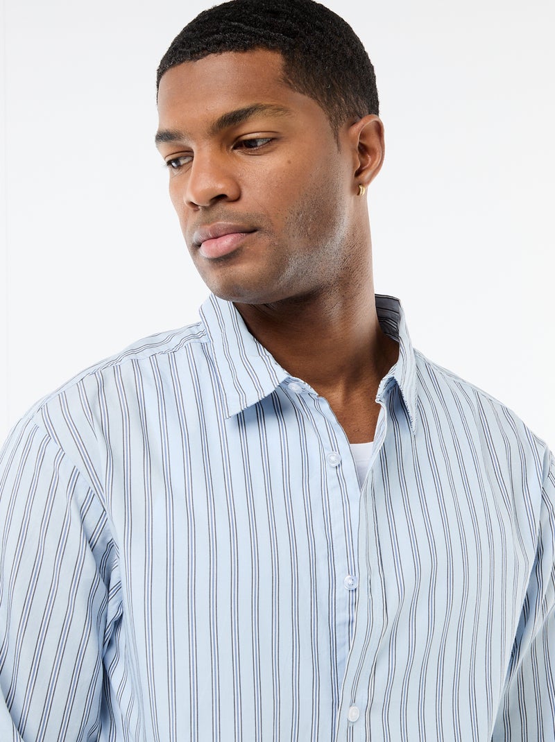 Camisa de algodão com padrão às riscas Azul - Kiabi