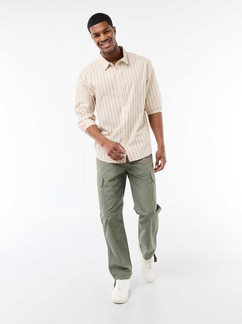 Camisa de algodão com padrão às riscas Bege - Kiabi