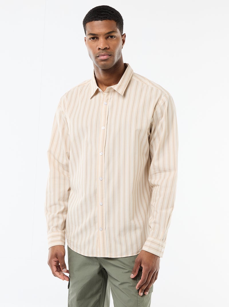 Camisa de algodão com padrão às riscas Bege - Kiabi