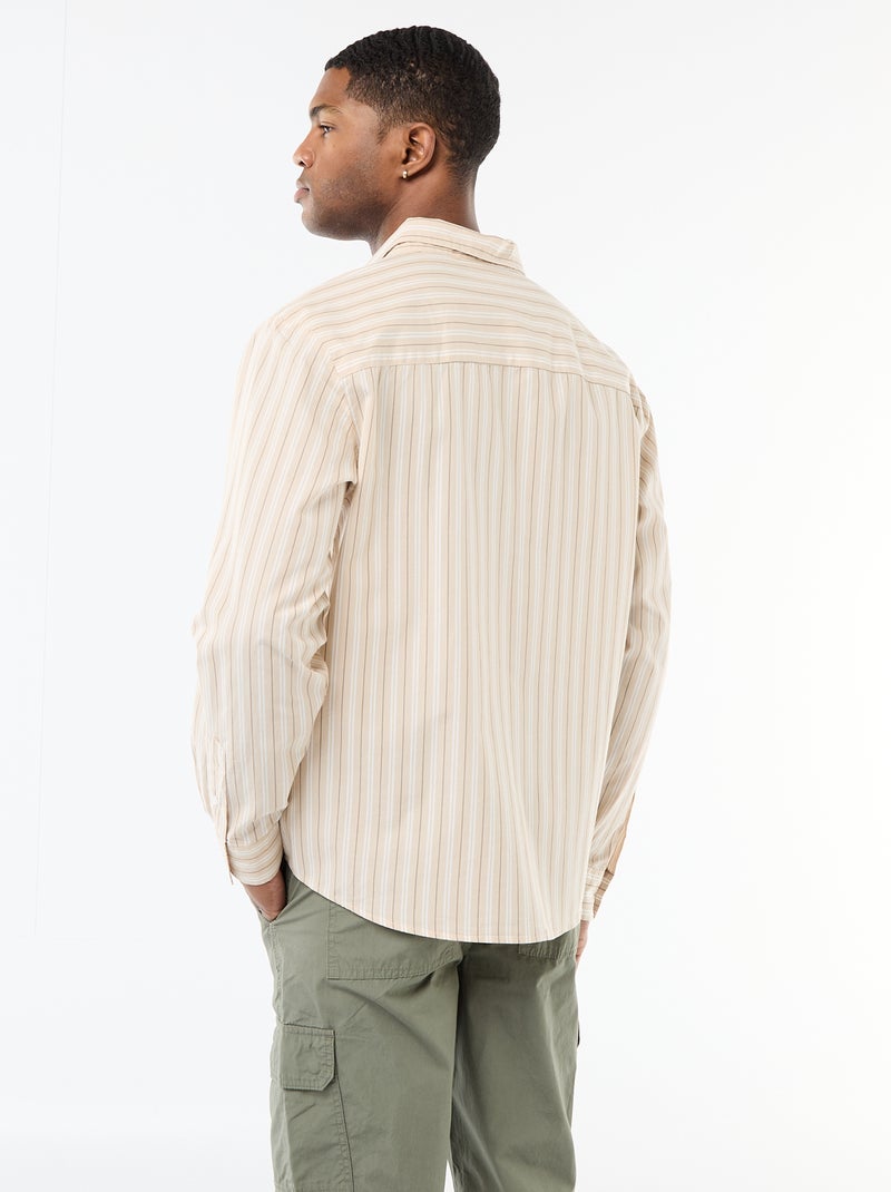 Camisa de algodão com padrão às riscas Bege - Kiabi