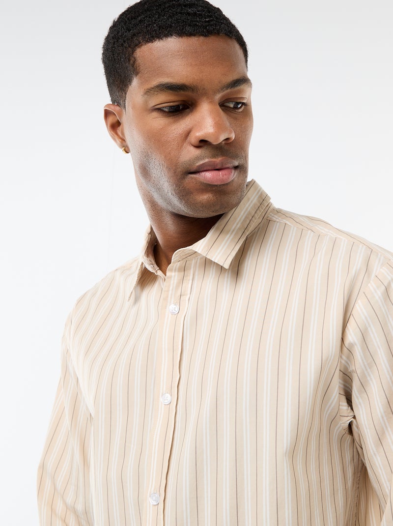 Camisa de algodão com padrão às riscas Bege - Kiabi