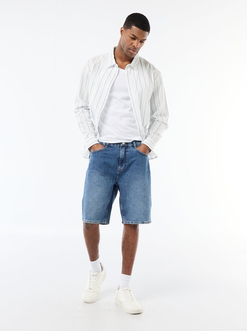 Camisa de algodão com padrão às riscas Branco - Kiabi