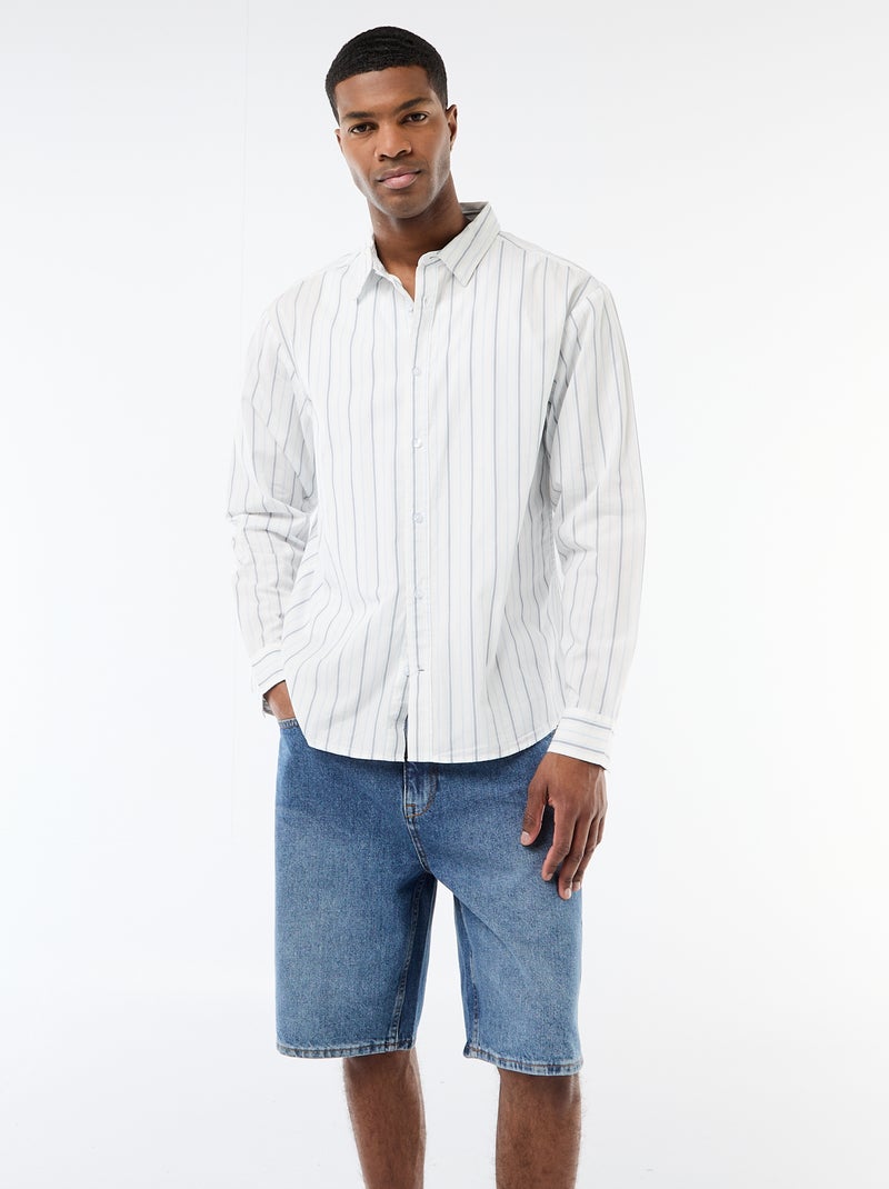 Camisa de algodão com padrão às riscas Branco - Kiabi