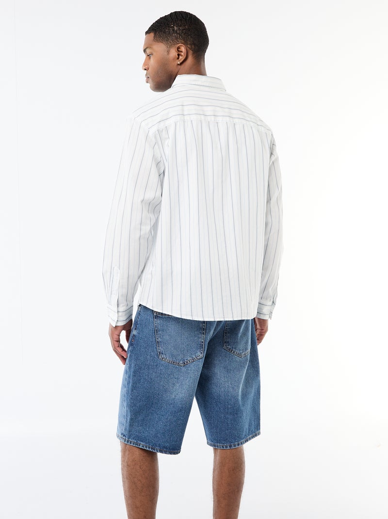 Camisa de algodão com padrão às riscas Branco - Kiabi