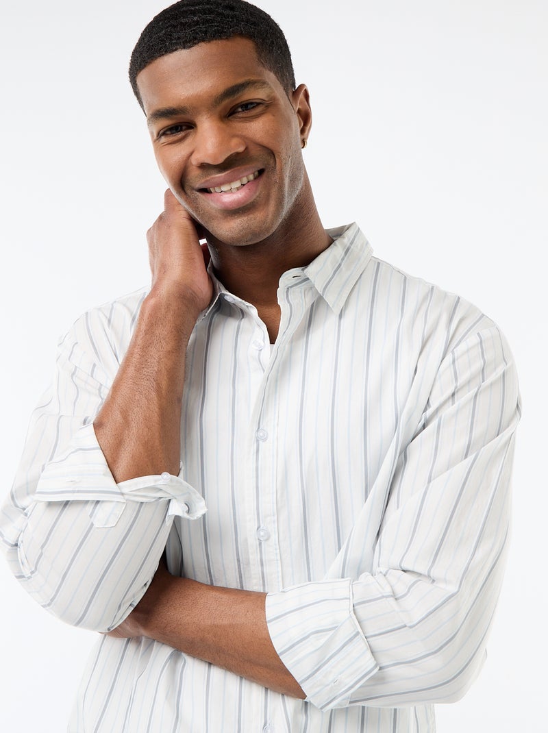 Camisa de algodão com padrão às riscas Branco - Kiabi