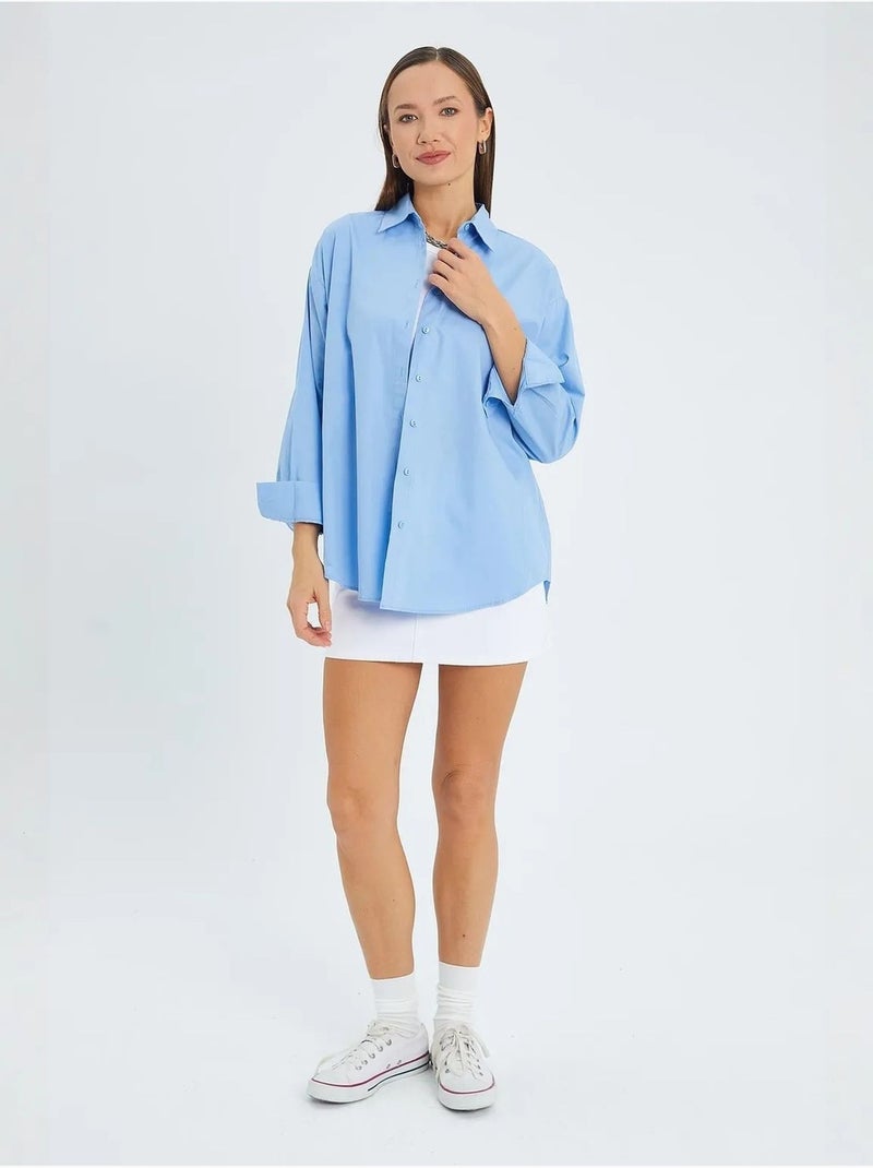 Camisa de algodão de manga comprida mixray Azul-céu - Kiabi