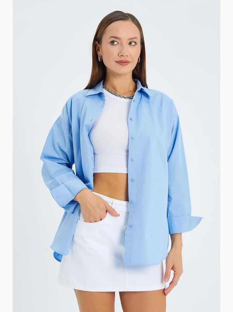 Camisa de algodão de manga comprida mixray Azul-céu - Kiabi