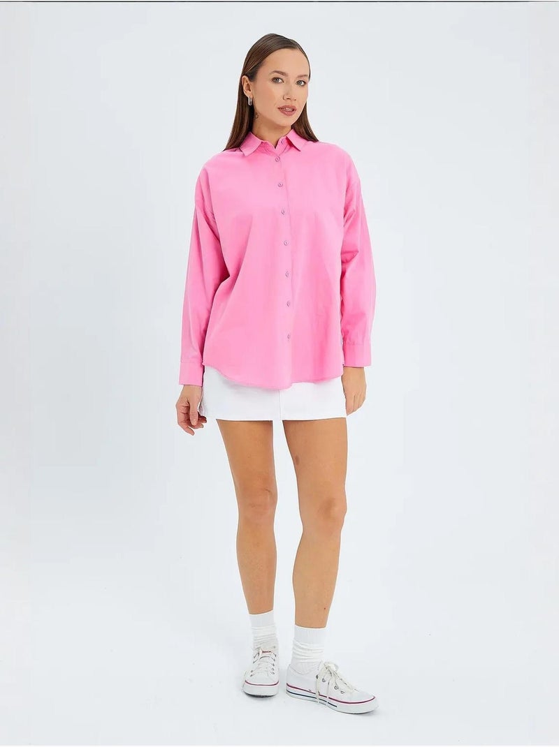 Camisa de algodão de manga comprida mixray Rosa-fluo/Solinotes - Kiabi