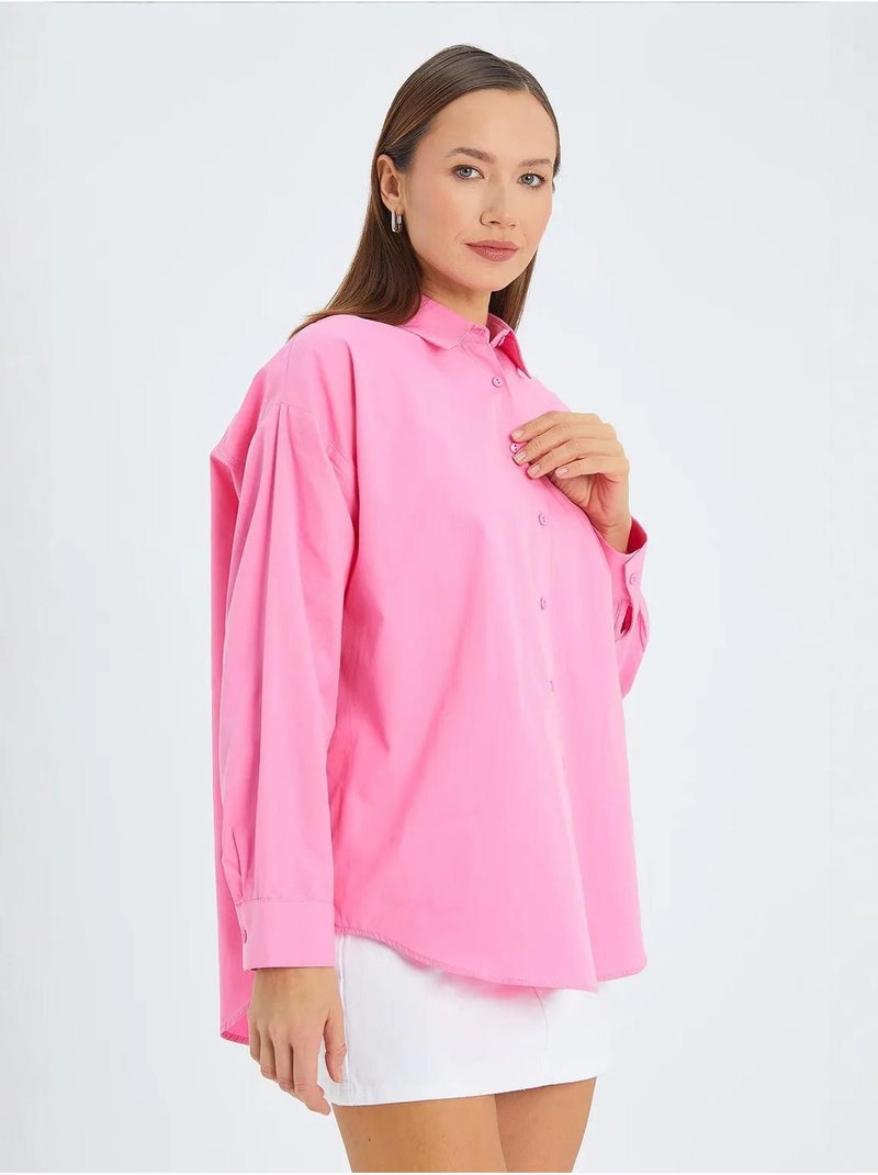Camisa de algodão de manga comprida mixray Rosa-fluo/Solinotes - Kiabi
