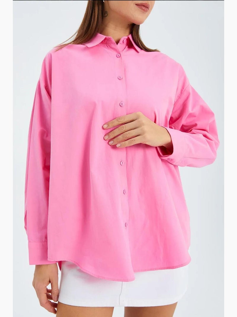 Camisa de algodão de manga comprida mixray Rosa-fluo/Solinotes - Kiabi