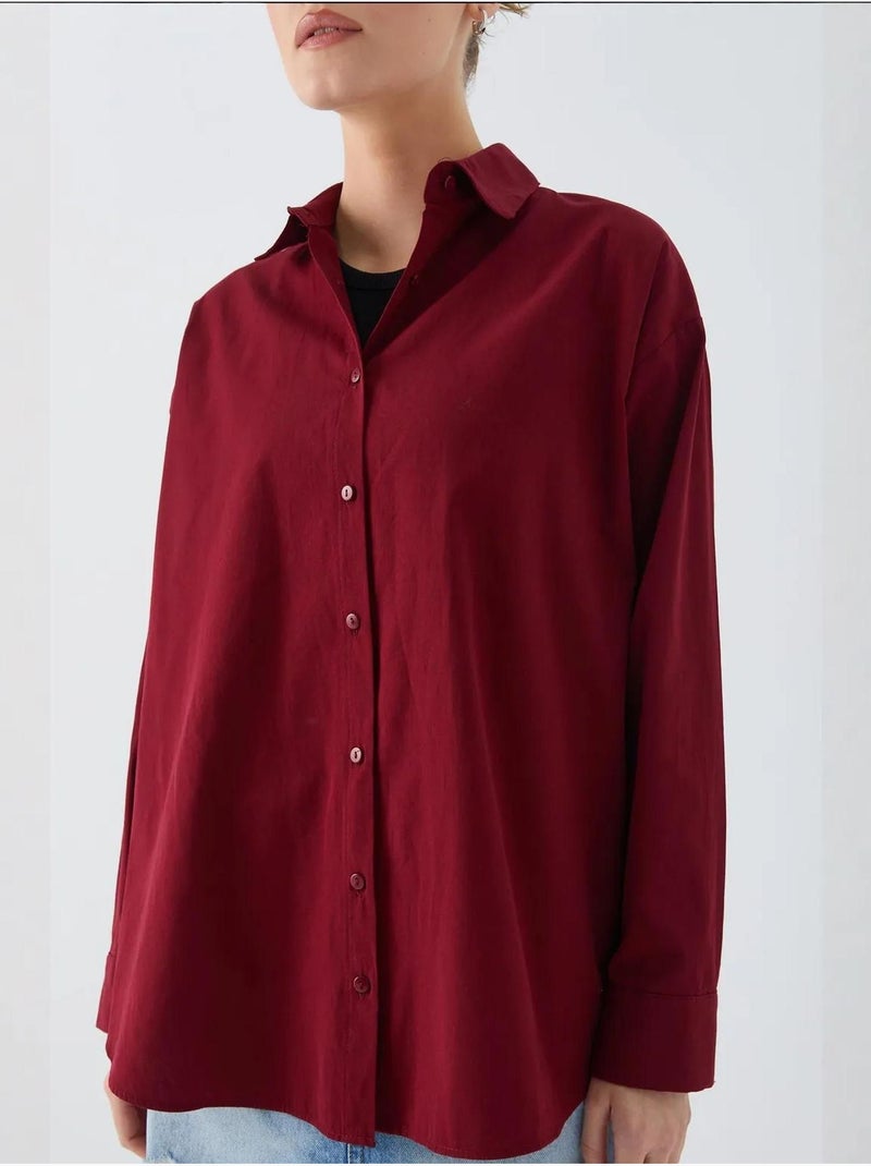 Camisa de algodão de manga comprida mixray Vermelho bordô - Kiabi