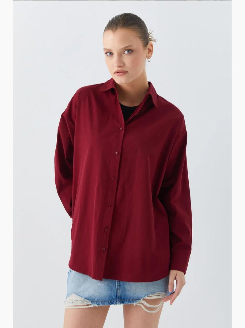 Camisa de algodão de manga comprida mixray Vermelho bordô - Kiabi