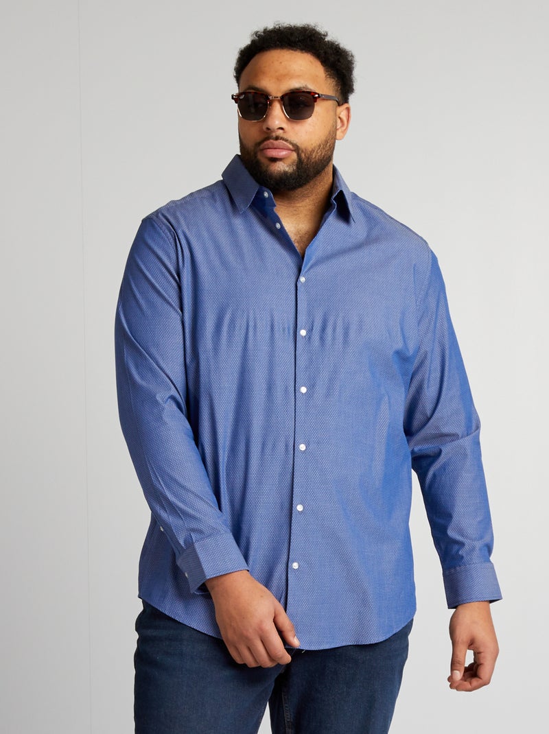 Camisa de algodão dobby AZUL - Kiabi