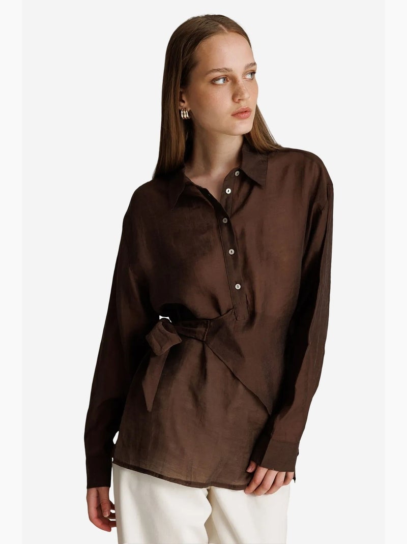 Camisa de algodão feminina mixray Castanho-chocolate - Kiabi