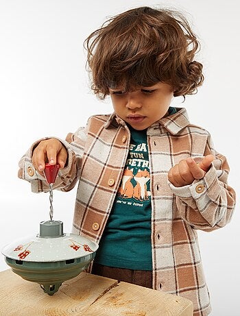 Camisa de algodão jacquard aos quadrados