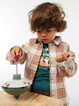 Camisa de algodão jacquard aos quadrados