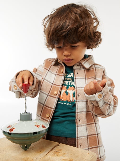 Camisa de algodão jacquard aos quadrados - Kiabi