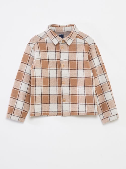 Camisa de algodão jacquard aos quadrados - Kiabi