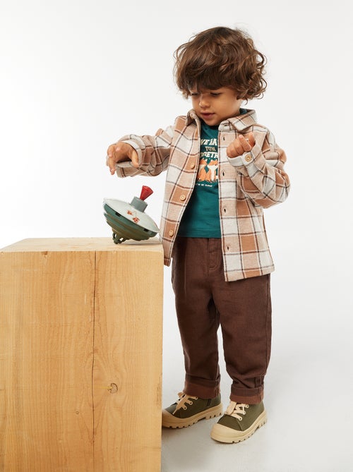 Camisa de algodão jacquard aos quadrados - Kiabi