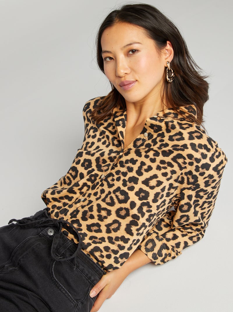 Camisa de algodão leopardo CASTANHO - Kiabi