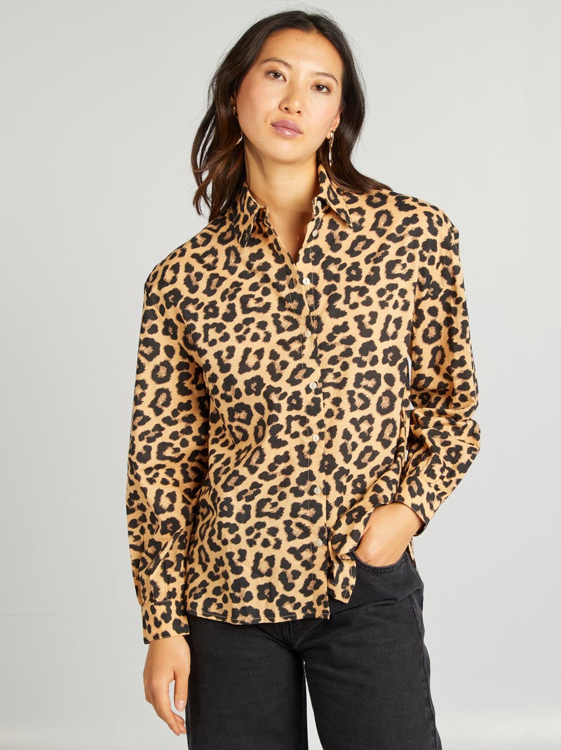 Camisa de algodão leopardo CASTANHO - Kiabi
