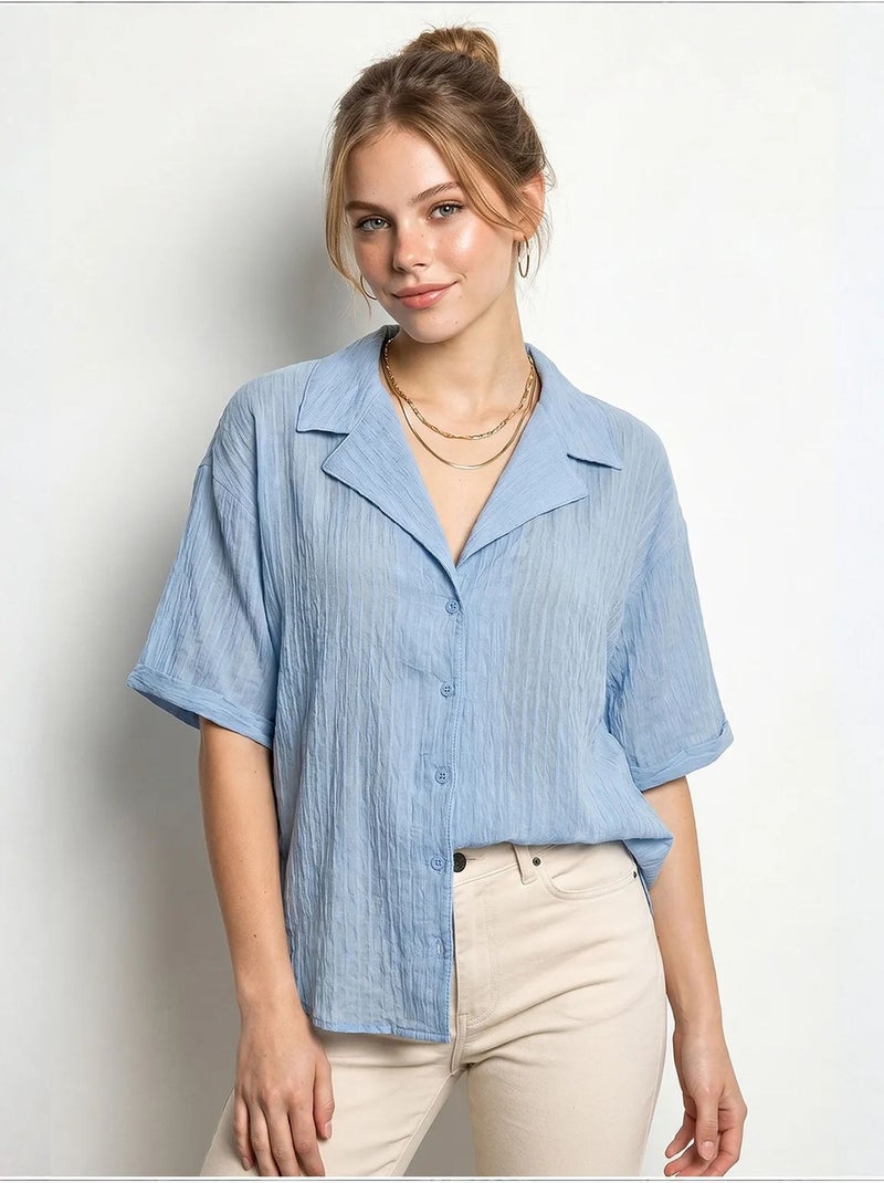Camisa de algodão lucci Azul-céu - Kiabi