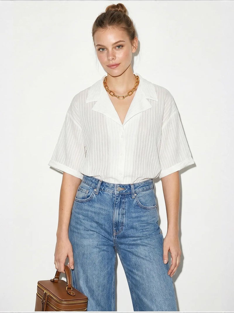 Camisa de algodão lucci Branco sujo - Kiabi