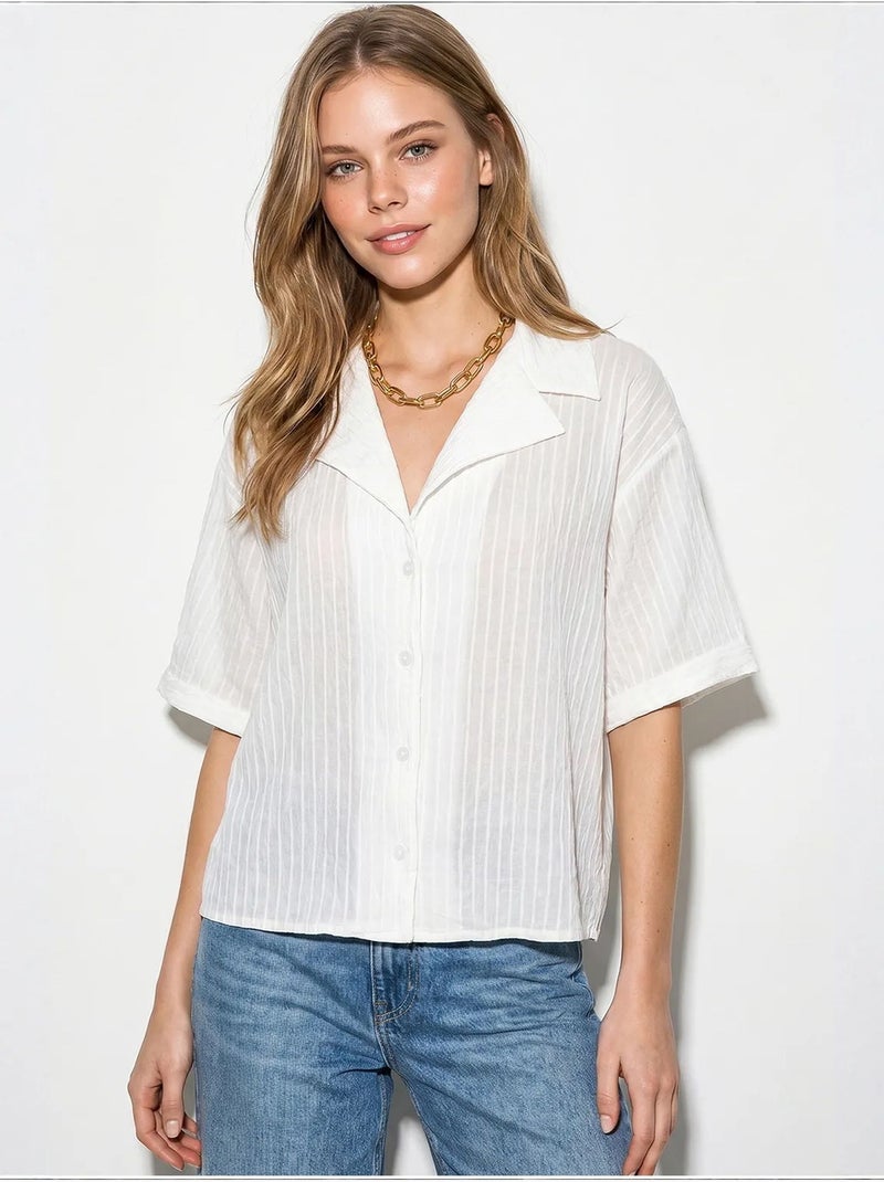 Camisa de algodão lucci Branco sujo - Kiabi
