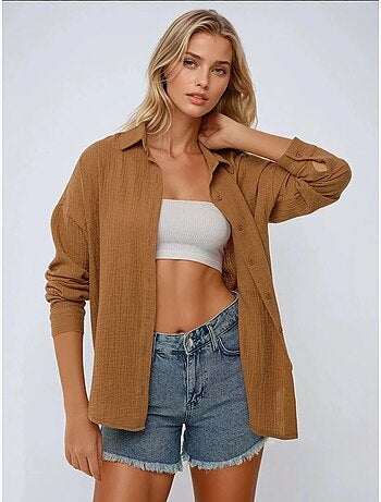 Camisa de algodão oversized com detalhe de bolso hiccup