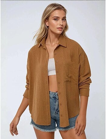 Camisa de algodão oversized com detalhe de bolso hiccup