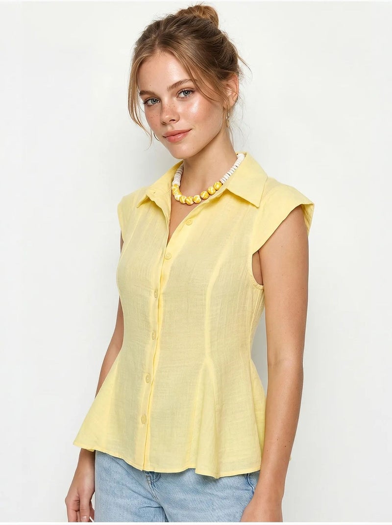 Camisa de algodão sem mangas ajustada lucci Amarelo-limão - Kiabi